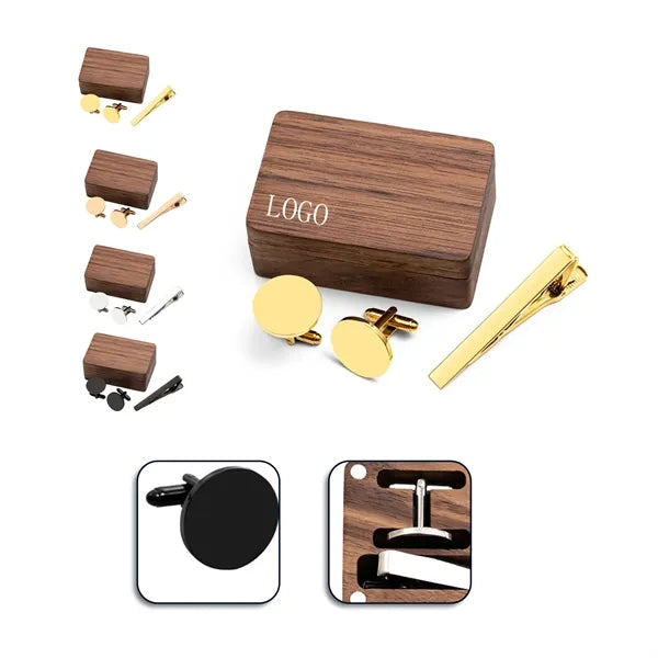 Wooden Cufflink Tie Clip Case
