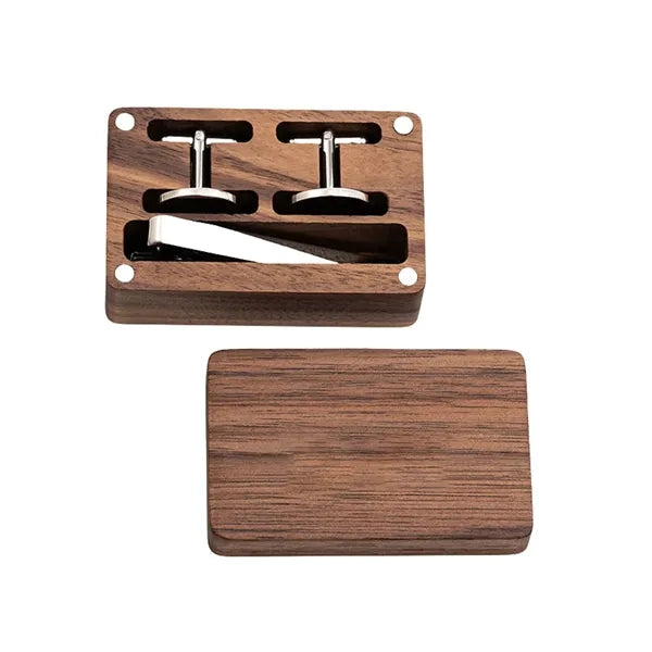 Wooden Cufflink Tie Clip Case
