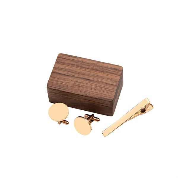 Wooden Cufflink Tie Clip Case