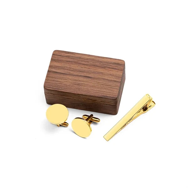Wooden Cufflink Tie Clip Case