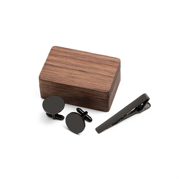 Wooden Cufflink Tie Clip Case