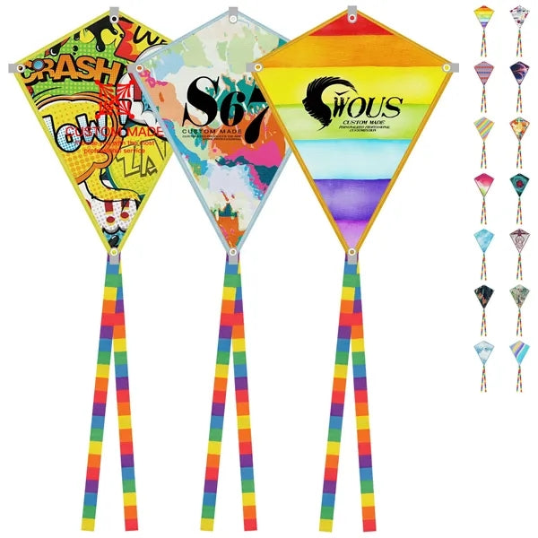 Full Color Polyester Diamond Kite Toy With String Set
