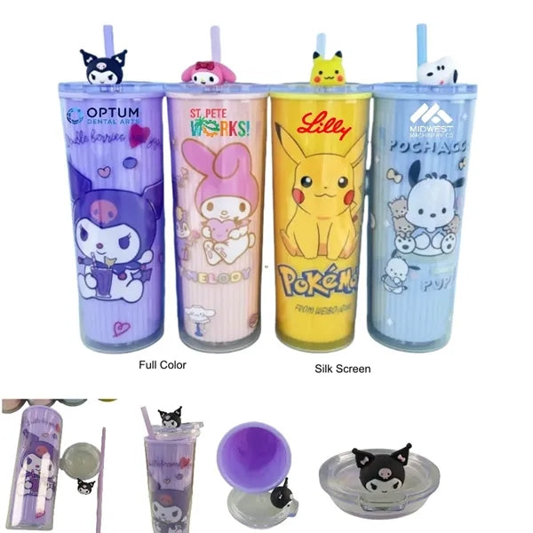 24 oz Double-Wall Plastic Cartoon 3D Topper Tumbler with Lid
