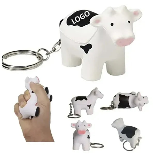 Cow-Shaped Stress Ball Keychain