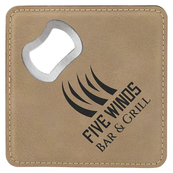 4"x4" Square Light Brown Coaster w/ Bottle Opener