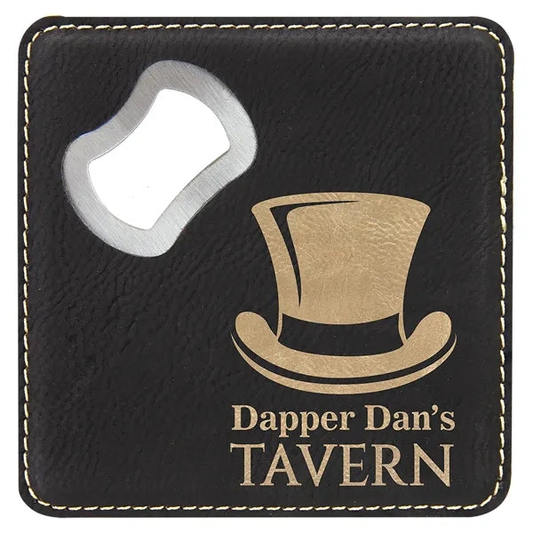 4"x4" Square Black/Gold Coaster w/ Bottle Opener