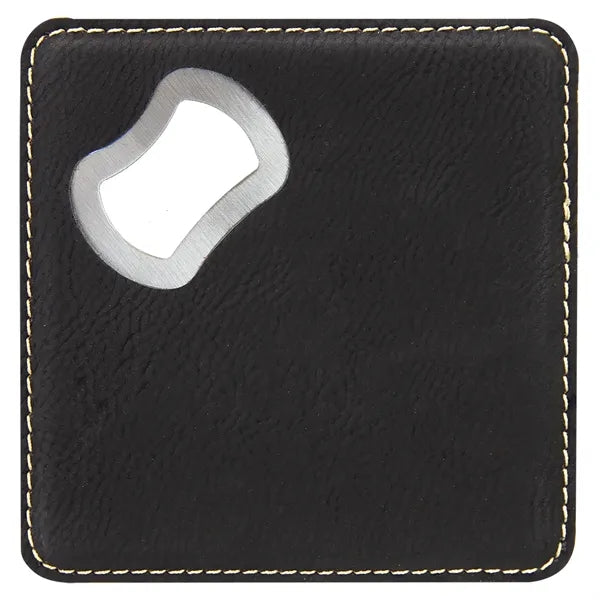 4"x4" Square Black/Gold Coaster w/ Bottle Opener