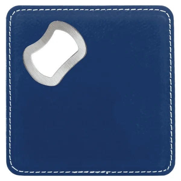 4"x4" Square Blue/Silver Coaster w/ Bottle Opener