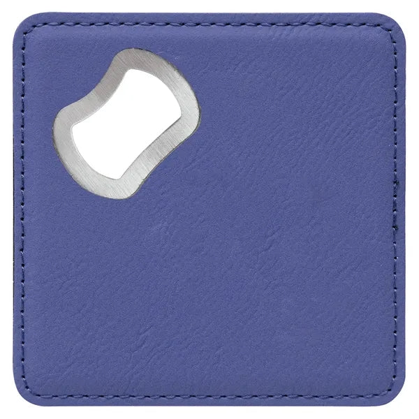 4"x4" Square Purple Leatherette Coaster w/ Bottle Opener