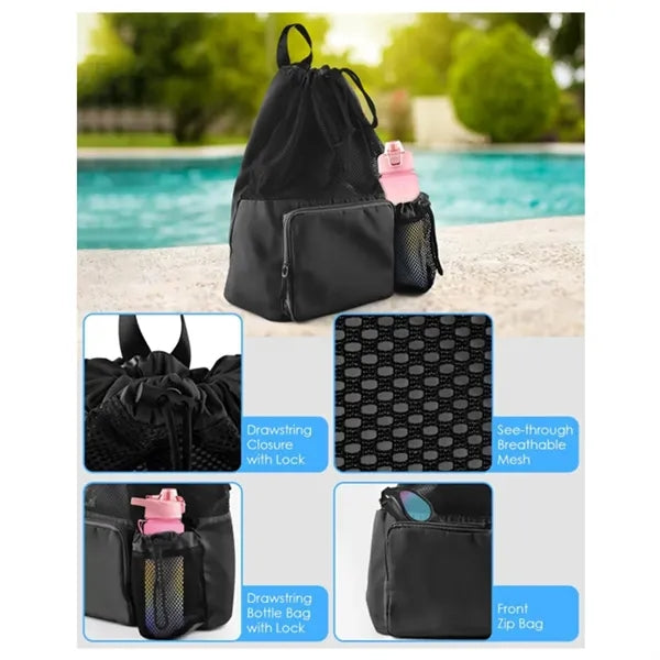 Large Capacity Waterproof Drawstring Bag Transparent Mesh