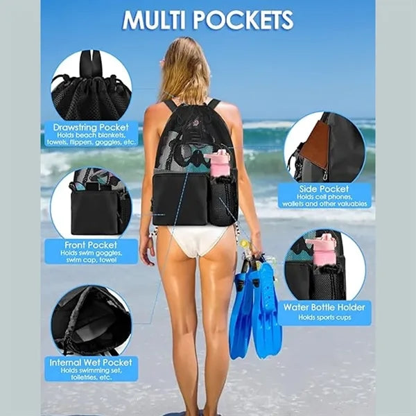 Large Capacity Waterproof Drawstring Bag Transparent Mesh