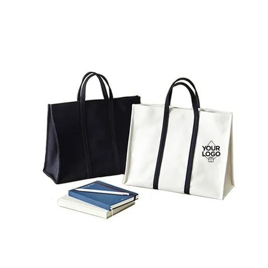Black and White Canvas Tote, Large Capacity Daily Use