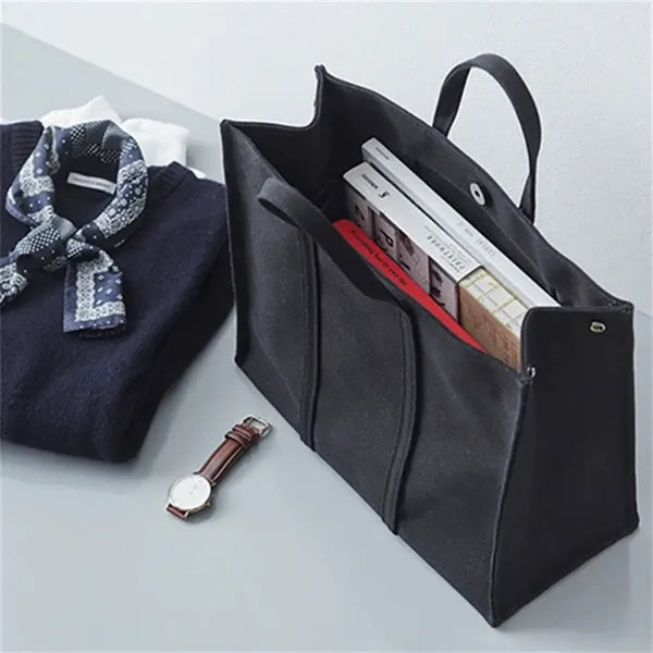 Black and White Canvas Tote, Large Capacity Daily Use