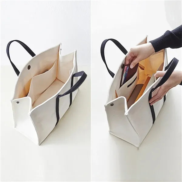 Black and White Canvas Tote, Large Capacity Daily Use