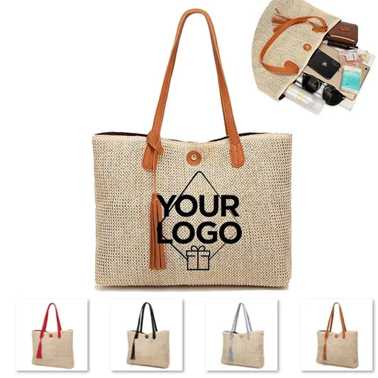 Women's Straw Tote Bag Tassel Accent Summer Style