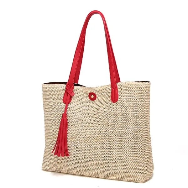 Women's Straw Tote Bag Tassel Accent Summer Style