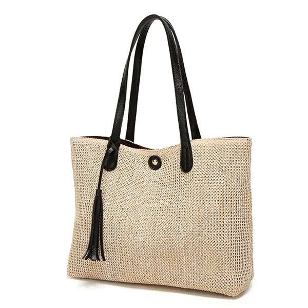 Women's Straw Tote Bag Tassel Accent Summer Style