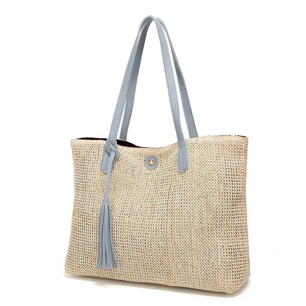 Women's Straw Tote Bag Tassel Accent Summer Style