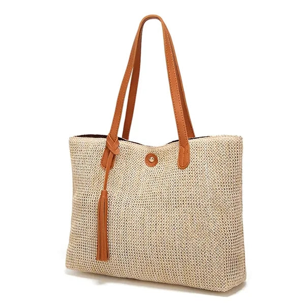 Women's Straw Tote Bag Tassel Accent Summer Style