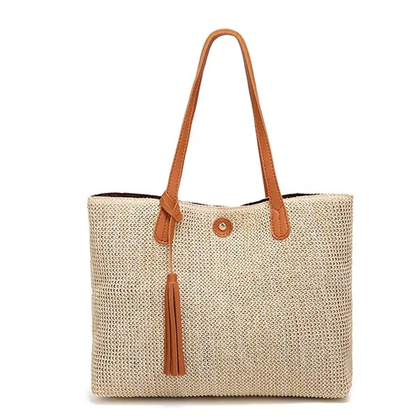 Women's Straw Tote Bag Tassel Accent Summer Style