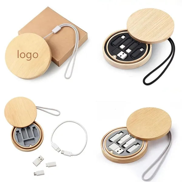 6 In1 USB Adapter Cable Kit Set With Round Wooden Box