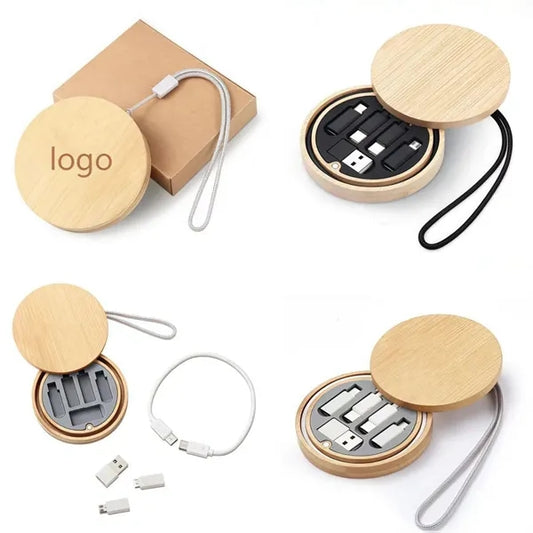 6 In1 USB Adapter Cable Kit Set With Round Wooden Box