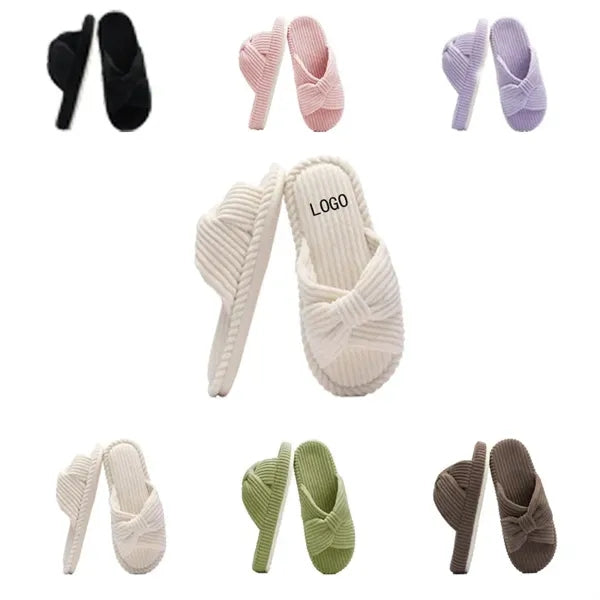 Memory Foam Bedroom Corduroy Bow Crossbands Slide Slippers