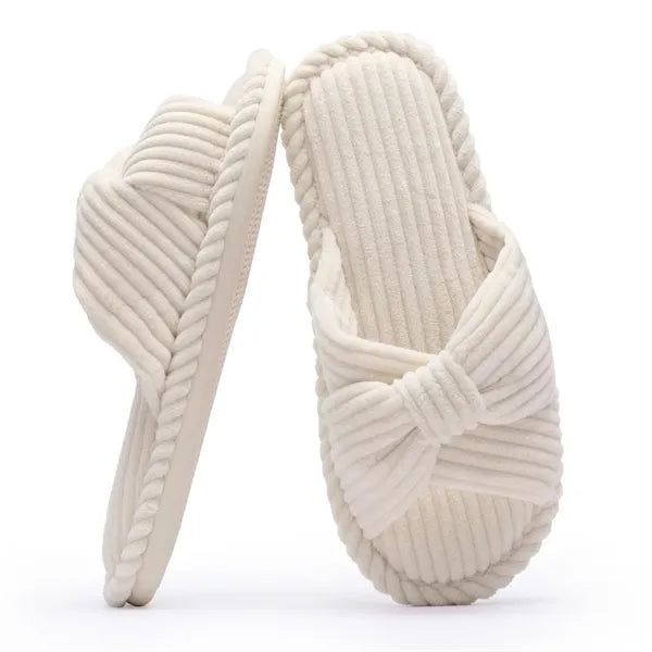Memory Foam Bedroom Corduroy Bow Crossbands Slide Slippers