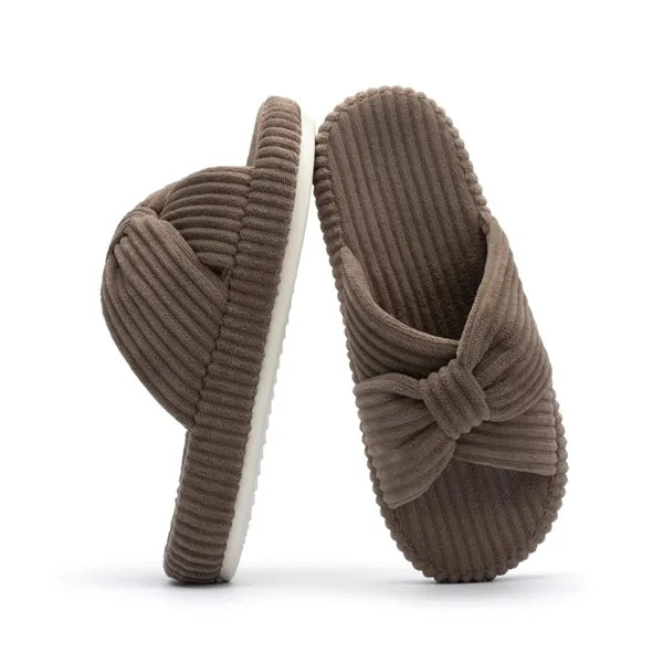 Memory Foam Bedroom Corduroy Bow Crossbands Slide Slippers