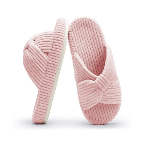 Memory Foam Bedroom Corduroy Bow Crossbands Slide Slippers