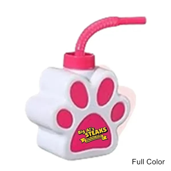 10 oz Paw-Shaped Sipper Plastic Bottle with Flexible Straw
