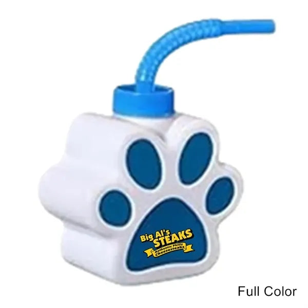 10 oz Paw-Shaped Sipper Plastic Bottle with Flexible Straw