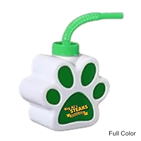 10 oz Paw-Shaped Sipper Plastic Bottle with Flexible Straw