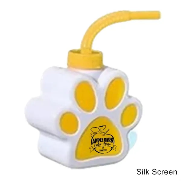 10 oz Paw-Shaped Sipper Plastic Bottle with Flexible Straw