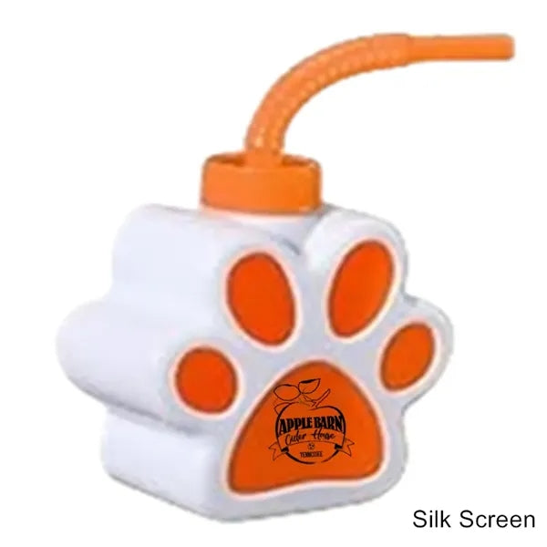 10 oz Paw-Shaped Sipper Plastic Bottle with Flexible Straw