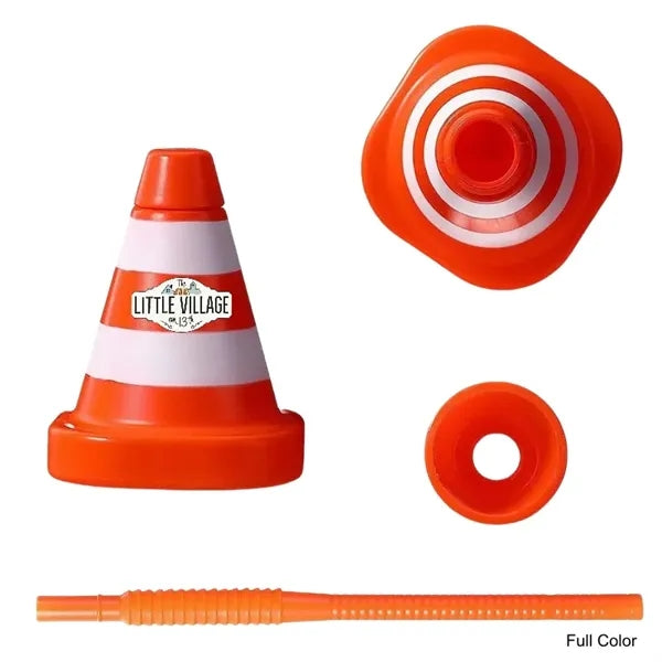 10 oz Traffic Construction Cone Drink Bottle with Straw