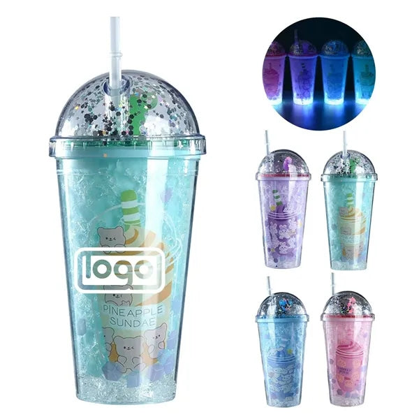 15oz LED Light Up Double Layer Plastic Straw Cup