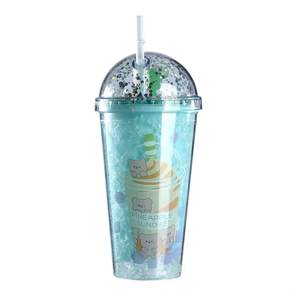 15oz LED Light Up Double Layer Plastic Straw Cup