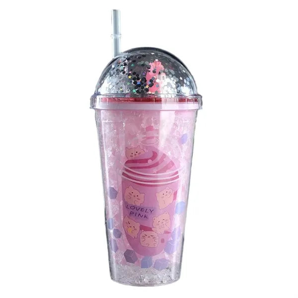 15oz LED Light Up Double Layer Plastic Straw Cup