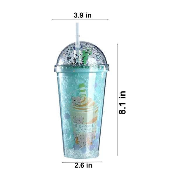 15oz LED Light Up Double Layer Plastic Straw Cup
