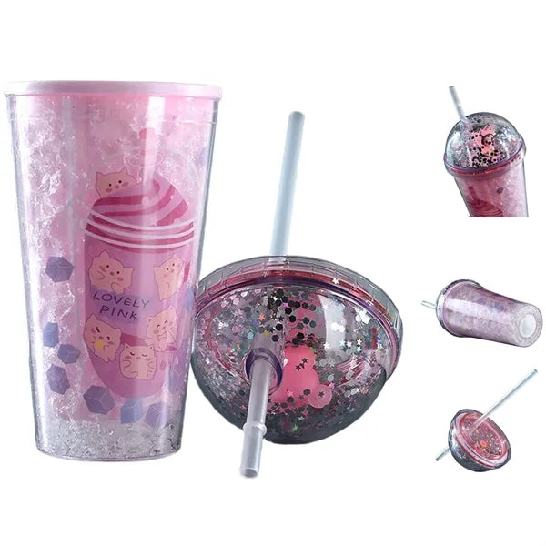 15oz LED Light Up Double Layer Plastic Straw Cup