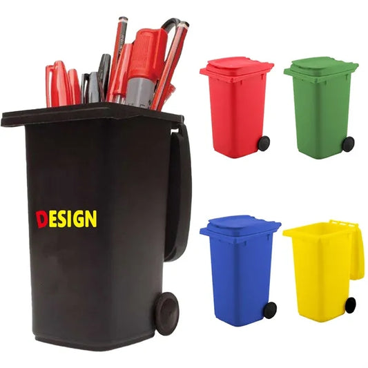 Trash Can Bin Pen Holder with Lid