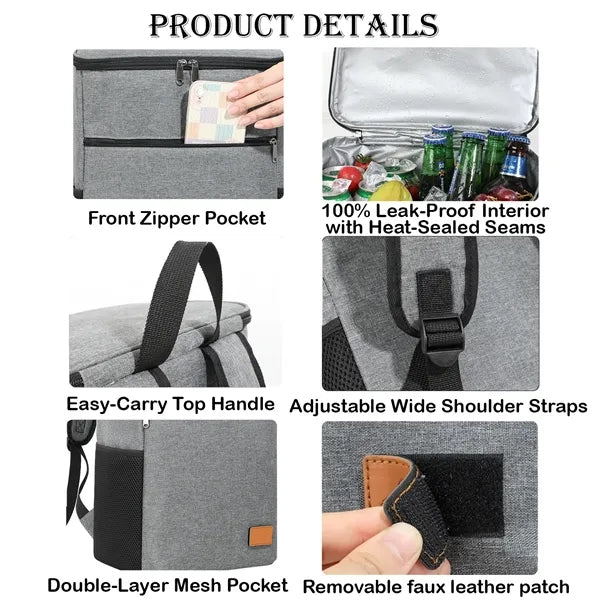 18-Can Backpack Cooler with PEVA Lining and Multiple Pockets