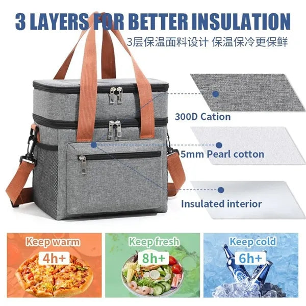 Double-Layer Insulated Lunch Bag for Men Women