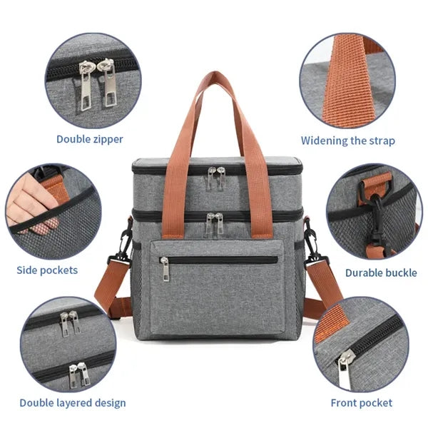 Double-Layer Insulated Lunch Bag for Men Women