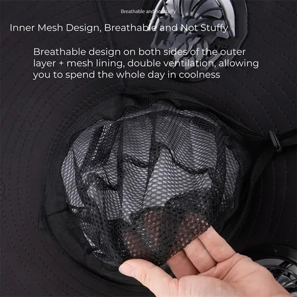 Wide Brim Sun Hat with 2 Solar Fan Bucket Fishing Beach