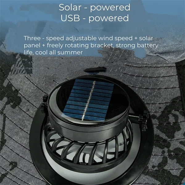 Wide Brim Sun Hat with 2 Solar Fan Bucket Fishing Beach