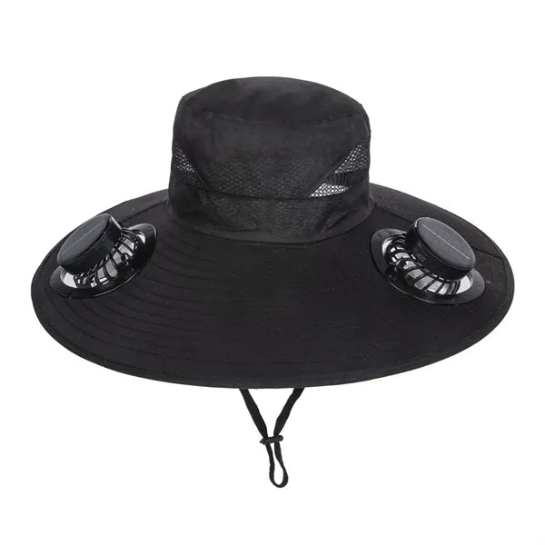 Wide Brim Sun Hat with 2 Solar Fan Bucket Fishing Beach