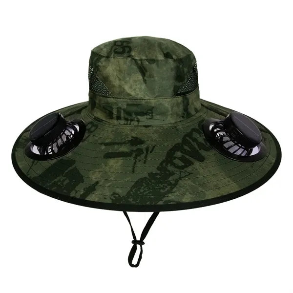 Wide Brim Sun Hat with 2 Solar Fan Bucket Fishing Beach