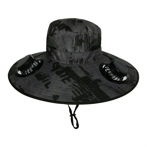 Wide Brim Sun Hat with 2 Solar Fan Bucket Fishing Beach